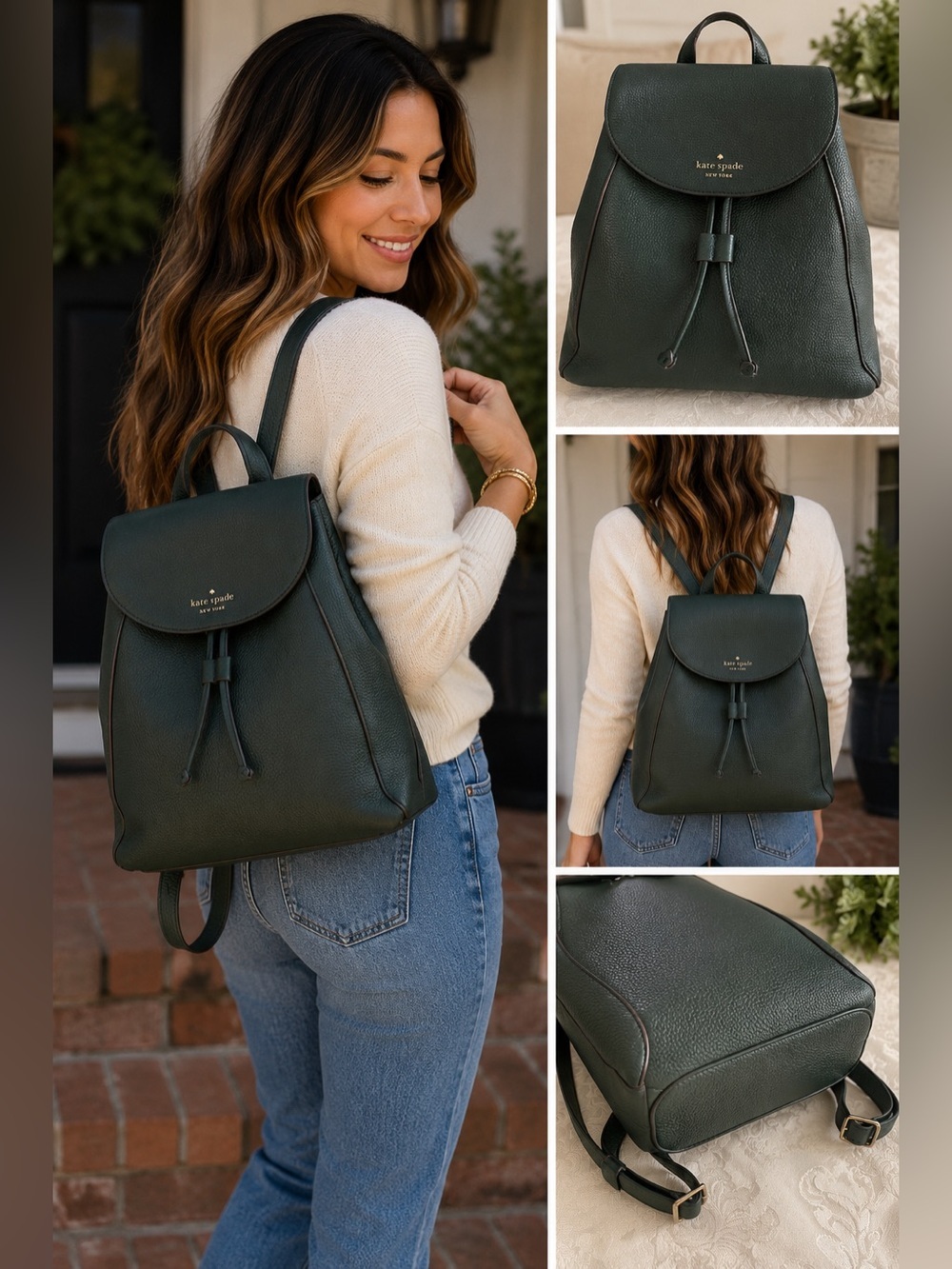 Kate Spade New York Leila Lg Flap Pebbled Leather Academia Forest Green